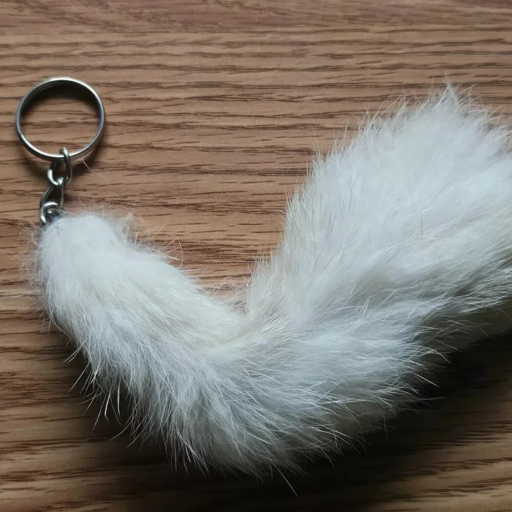 Real White Fur Hair Key chain Handmade Keys Holder White Keychain